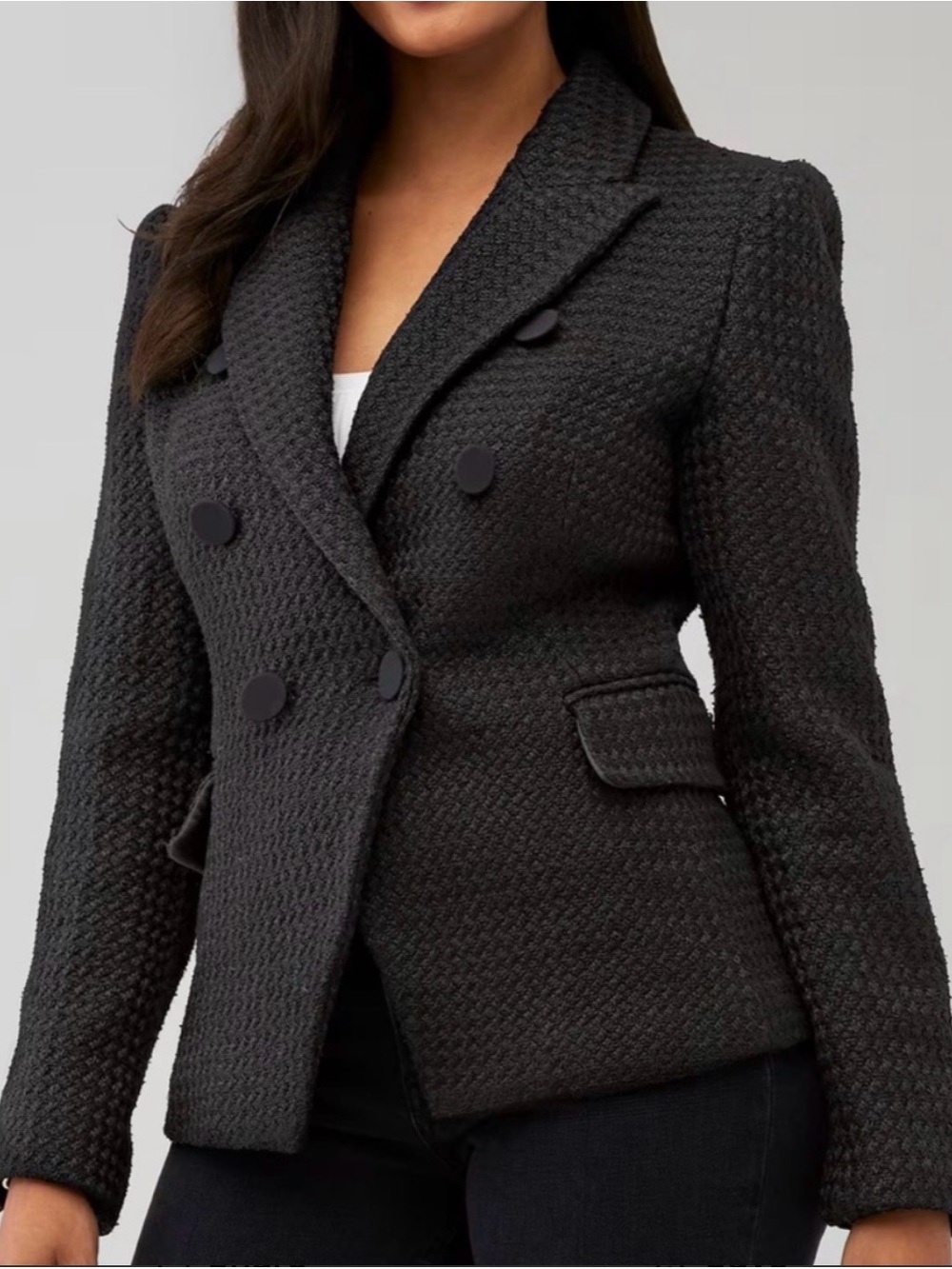 Bardot Black Textured Tweed Double Breasted Blazer Jacket Sz Small New With Tag